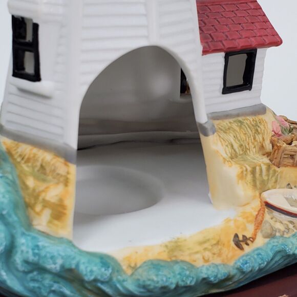 2003 Plymouth Lighthouse Retired Tea Light Ceramic Candle Holder Nautical - Picture 5 of 12